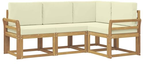 vidaXL Outdoor-Sofagarnitur mit Kissen 4 pcs Weiß und Creme, Garten, modernes Sofa für draußen, Elegante Lounge, strapazierfähige Möbel für Terrasse und Patio