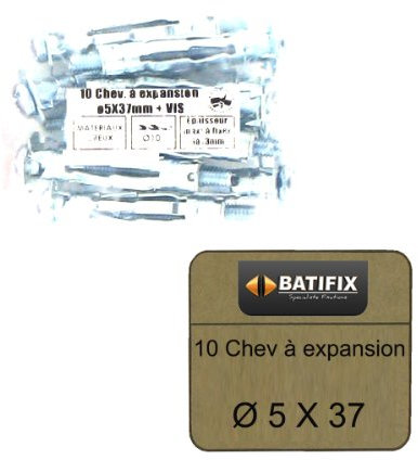 Pack de 10 Chevilles à expansion M5 BATIFIX diamètre 5 x 37mm + Vis