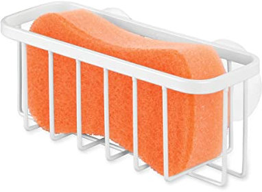 iDesign Gia Caddy, Dish Sponge Holder, Essential Kitchen Sink Organiser, Metal, Pearl White