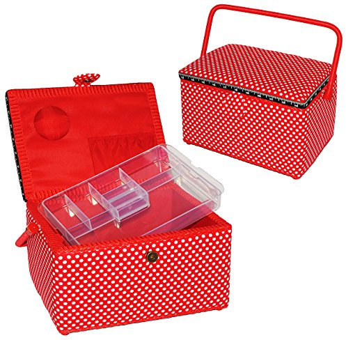 alles-meine.de GmbH 2 TLG. Nähkorb XL groß - mit Einsatz und Nadelkissen - Punkte rot weiß - Nähkästchen Nähkasten - bunt Handarbeitskorb gepunktet Polka Dots für Frauen und Kind