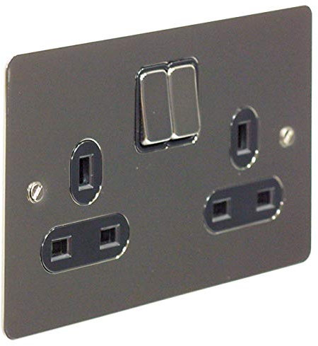 Schneider Electric Ultimate Flat Plate - Switched Double Power Socket, Double Pole, 13A, GU3220DBBN, Black Nickel with Black Insert