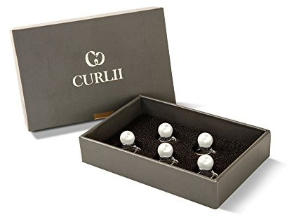 CURLII Perlen Curlie - Silber - Perle Weiss | Designer hochwertiger Brauthaarschmuck | Haarschmuck | 5PC-SE-PW