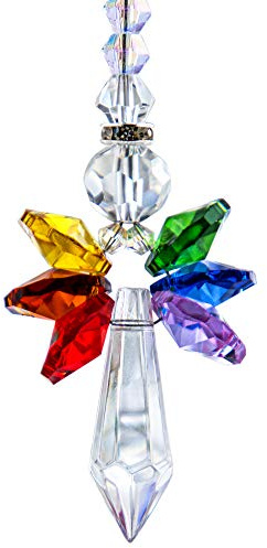 Qf - Abalorio de ángel de la guarda de cristal colorido para espejo retrovisor