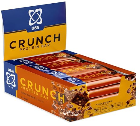 USN Trust Crunch Bars (12x60g) Fudge Brownie - Bars - Protein Bars | 20g Protein | 1.9g Low Sugar | 217kcal | 8.4g High Fibre | Crispy Multi-Layered Texture | Guilt-Free Healthy Gym Sweet Treat