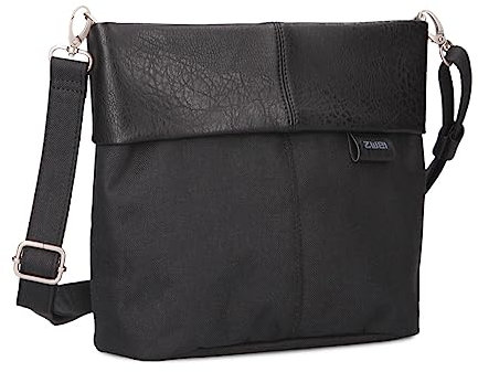 Zwei Damen Handtasche Olli OT8 Umhängetasche 3 Liter klassische Crossbody Bag wasserabweisend robust strapazierfähig Bicolor Design Schultertasche inkl. 2 Schultergurte kurz & lang (schwarz)