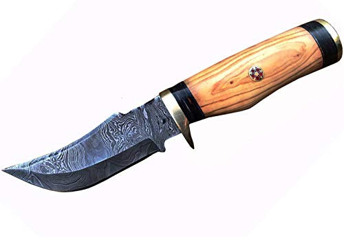 Royal Trachten Handgemachtes Damast Jagdmesser, Jagdmesser aus japanischem Damaststahl mit Knochengriff (Braun Griff)