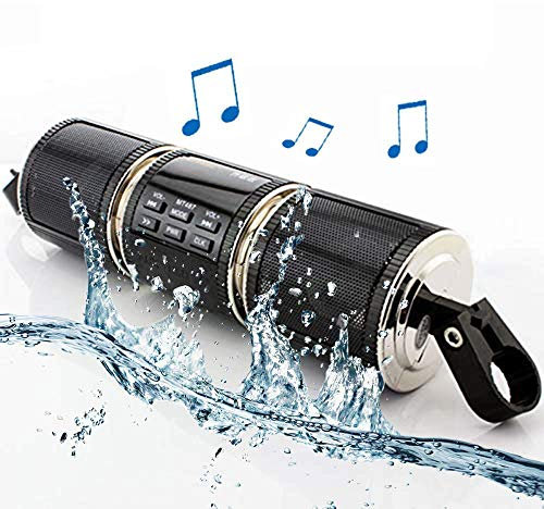 TOTMOX Radio FM Bluetooth para motocicleta, impermeable, 12 V, HIFI con sistema de sonido estéreo para ATV, Jet Ski, radio, alarma remota, reproductor de MP3, color negro