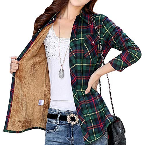 Minetom Kariert Hemd Damen Samt Warm Plaid Herbst Winter Langarm Jacke Gefüttert Plüsch Blusenshirt Hemdbluse Knöpfen Karo Blusen Stil K 40