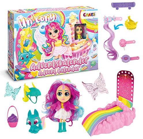 CRAZE UNICORY - Spielzeug Adventskalender Kinder mit Puppen, Einhorn Spielzeug Weihnachtskalender für Mädchen mit 24 Spielzeugüberraschungen