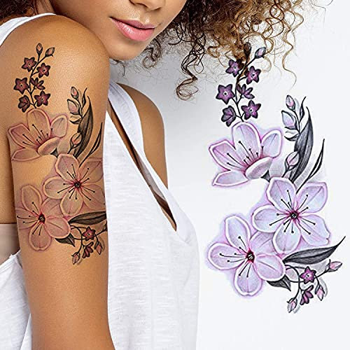 Tatodays Tatuaggio temporaneo per donna grande fiore fiore di ciliegio rosa bianco sexy realistico festival estivo temperatura tatto adulti corpo gamba braccio trasferimenti adesivo hippie costume