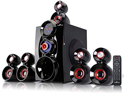 beFree Sound 5.1 Channel Bluetooth Surround Sound Speaker System- Red