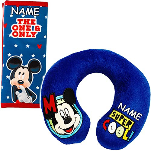 alles-meine.de GmbH Autositz & Reisezubehör Motiv & Artikel frei wählbar Set: Nackenkissen + Gurtpolster - - Mickey Mouse - inkl. Name - Kissen für Auto Kindersitz - Nackenro..