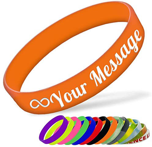 Bracelet en Silicone Personnalisable Bracelet en Caoutchouc Femme Homme Enfant pour Les Événements Festival de Collecte de Fonds,160mm Longueur,Orange