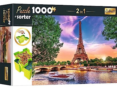 Trefl 10658 Puzzle 1000 Teile, Sorter 6 Fächer, Ordnen, Sortieren, Transportieren und Aufbewahren, Kreative Unterhaltung, Für Erwachsene und Kinder ab 12 Jahren Set 2in1, Sonnenuntergang über Paris