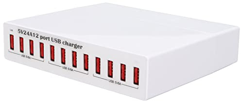 CCYLEZ Stazione di Ricarica USB, Hub di Ricarica USB a 12 Porte con Spia LED e Ricarica Rapida, Presa da 120 W Supporto Riconoscimento Automatico, per Smart Phone Laptop(Spina UE)