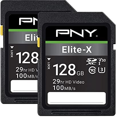 PNY Elite-X Lot de 2 Cartes mémoire Flash SDXC Classe 10 U3 V30 Classe 10 U3 V30 4K UHD, Full HD, UHS-I, 128 Go