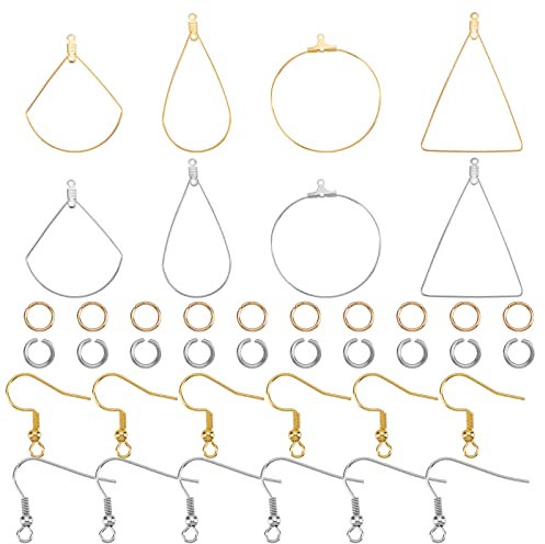 UNICRAFTALE Set zur Herstellung von Ohrringen, 24 Stück, Perlen, Hoop Ohrringe, Anhänger aus Edelstahldraht und 60 offene Sprungringe, 60 Stück Ohrringe
