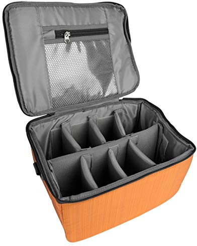 Yunseity Partition Camera Bag Insert, Waterproof DSLR Camera Lens Case Photography with Dividers, Portable Nylon Camera Case for DSLR SLR Cameras(Orange)