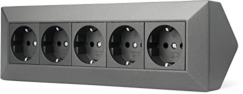 Möbel-Steckdose 5-fach für Küche und Büro - Ecksteckdose in anthrazit aus hochwertigem Kunststoff ideal für Arbeitsplatte, Tischsteckdose oder Unterbausteckdose 5x Steckdosenelement Küchensteckdose