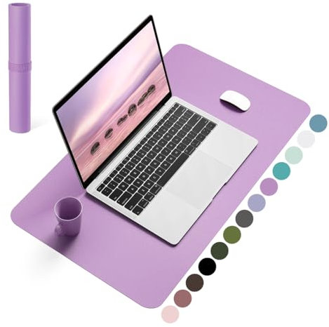 YSAGi Non-Slip Desk Pad, Waterproof PVC Leather Desk Table Protector, Ultra Thin Large Mouse Pad, Easy Clean Laptop Desk Writing Mat for Office Work/Home/Decor (60 x 35 cm, Purple)