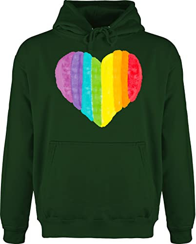 Shirtracer Hoodie Herren Pullover Männer - LGBTQ Kleidung Pride Flag - Regenbogen Herz - S - Dunkelgrün - lgbtqia Gay Hudy Lesbian Bluza Queer Pulli LGBT Hoodies lqbtq hudis CSD z kapturem Meska