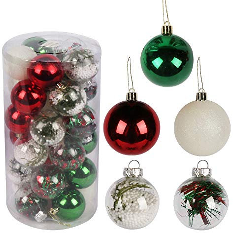 Weihnachtskugel Set, Weihnachtsbaumschmuck, Christbaumkugeln mit Geschenk-Verpackungskasten, Gold, Rot, Stern Baumspitze, glänzend, matt Weihnachtsbaum Deko für Weihnachten, Hochzeit Party (RGW2-30pc)