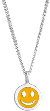 Elli Halskette Kinder mit Smiling Anhänger Plättchen und Emaille Orange in 925 Sterling Silber