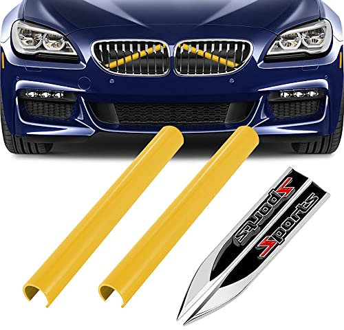 ZJRung Frontgrill Einsatz Streifen Kühlergrill Einsätze Zierleiste con Sport Emblem Kompatibel mit F20 F21 F22 F23 F30 F31 F32 F33 F34 F36 F44 F45 F46 G11 G12 G30 G31 G32 G38 GT - Gelb