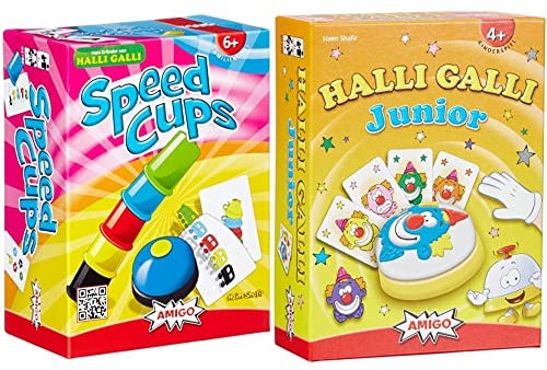 AMIGO - Speed Cups, Geschicklichkeitsspiel & Halli Galli Junior, Kartenspiel (2-4 Spieler, ab 6 Jahren)