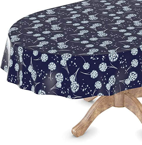 Wachstuchtischdecke Wachstischdecke Tischdecke abwaschbar Gartentischdecke Wachstuch Eckig rund oval Oval 140 x 160cm Schnittkante Pusteblume Blau