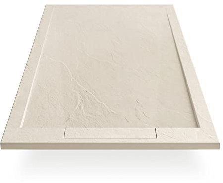 EGO INTERIORS Premium Design Duschwanne 120 x 70 cm Naturstein-optik, Farbe Creme, Flache Duschtasse aus Mineralguss, Rutschfeste Struktur, Superflach, Rechteckiges Duschbecken