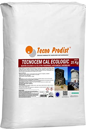 TECNOCEM CAL ECOLOGIC de Tecno Prodist (SACO 25 Kg) Mortero a la cal ecológico, Extratranspirable, antihumedad, impermeable, para enlucidos y revocos, fácil aplicación, color Blanco