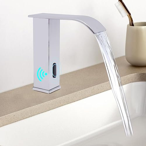 Infrarot Sensor Wasserhahn – Automatischer Edelstahl-Armatur mit Temperaturregler (0-80°C), Batteriebetrieben, NPT1/2'' Anschluss, Schwarz/Chrom – Für Küche, Bad, Gewerbe (Silber)