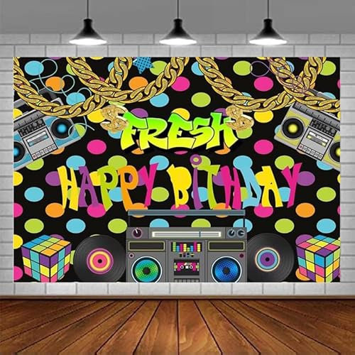 Photographie Toile de Fond Hip Hop Colorful Dots Graffiti Wall Background Retro Boombox Birthday Party Décoration Fournitures Bannière 150x100