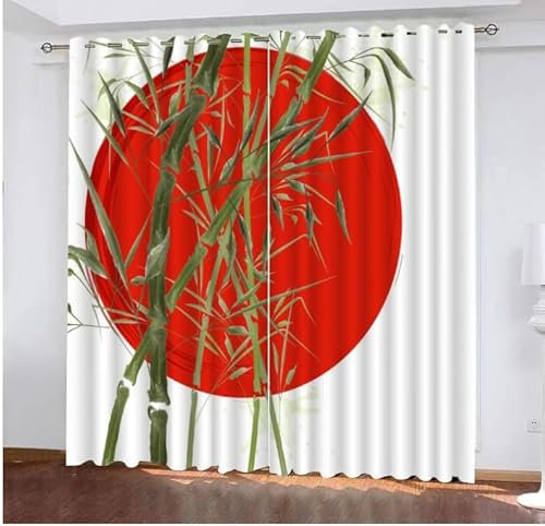 Sepustas Rideau Occultant Bambou Japonais Rideaux Oeillet Polyester 3D Chambre Rideau Thermique Isolant Anti Froid Art Japonais Rideau Chambre Enfant （150x166 cm ）