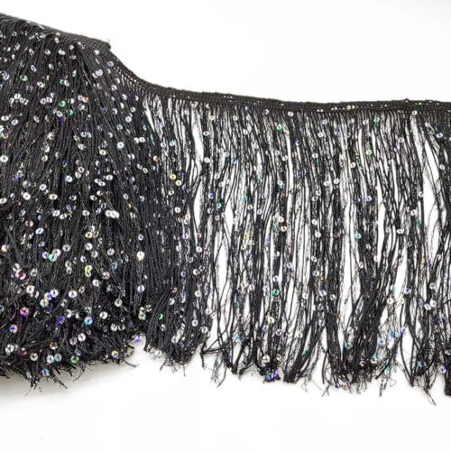 Wambere 2 Meter Länge 20cm Breite Fransenborte,Fransen Geschnitten Fransenband Schnittfranse Dekoband Tanzfransen Nähzubehör für Kleidung DIY Nähen Gardinen Tischläufer Dekoration,Schwarz