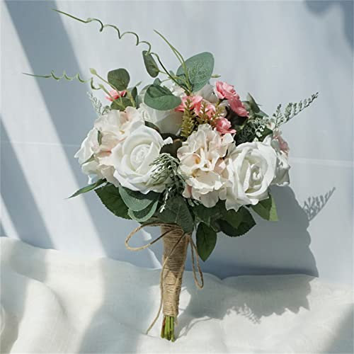 SUNMME Künstliche Blumen, Braut hält Blumen, Braut hält Blumen, künstliche Blumen, Heimdekoration, handgefertigte Seidenrosen-Brautsträuße – Brautjungfern-Wurf-Blumenstrauß für Hochzeitsfeier, rosa