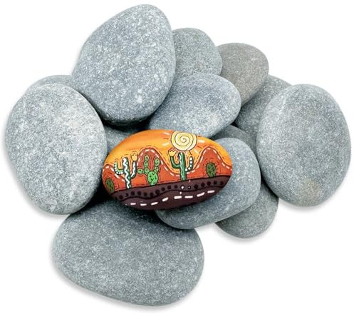 NEUSID 14pcs Large Pebbles for Painting, 2-3 inch Painting Rocks and Stones Rock Painting Kit Grey Smooth Pebbles for Arts Crafts Garden Decoration