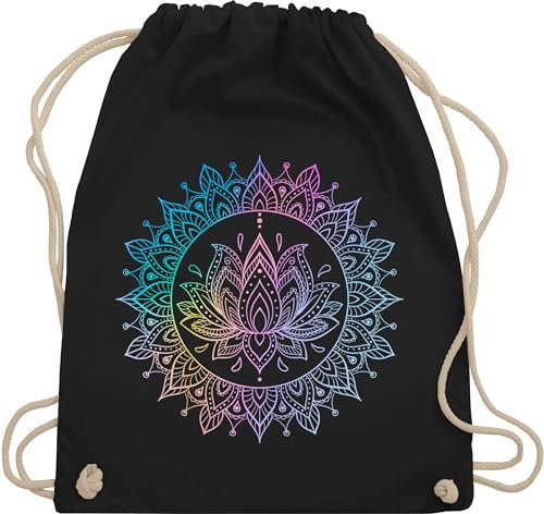Turnbeutel Rucksack - Yoga - Taschen - Mandala Lotusblume I Spirituelle Meditation I Pilates Lotus Entspannung - Unisize - Schwarz - meditations tasche yoga-tasche joga wellness beutel baumwolle