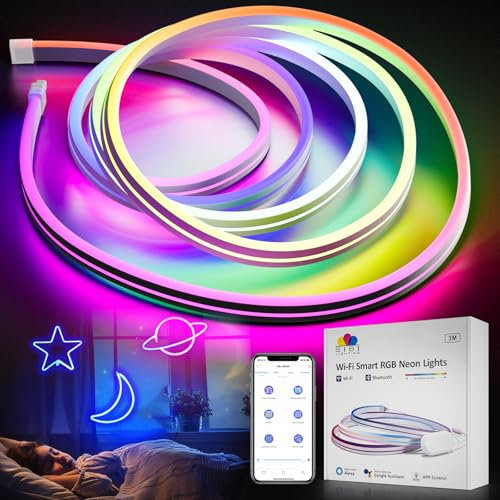 SIBI LIGHTING Neon Led Strip, RGBIC LED Band mit App Steuerung, Musik Sync, Farbwechsel, funktioniert mit Alexa, Neon Light für Schlafzimmer,Wohnzimmer,Wand Deko, 3M