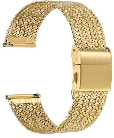 WOCCI 18mm Elite Uhrenarmband aus Metall für Damen und Herren, Gewebtes Mesh Armband, 316L Edelstahl, Schnellverschluss, Faltschließe (Golden)