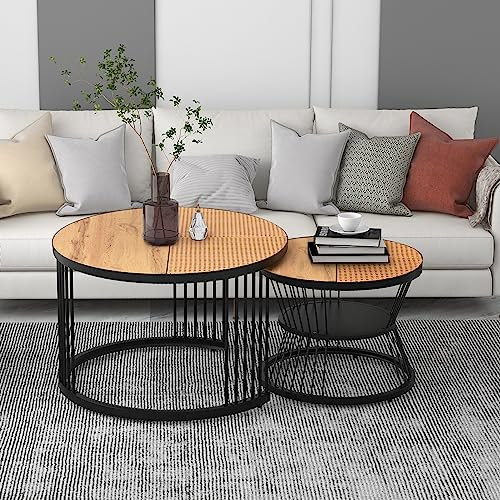 Merax Couchtisch Rund Beistelltisch Wohnzimmertisch Sofatisch Sofa Tisch Braun Couchtisch Rund Beistelltisch Rund runder Tisch Wohnzimmer, WF296678AAT