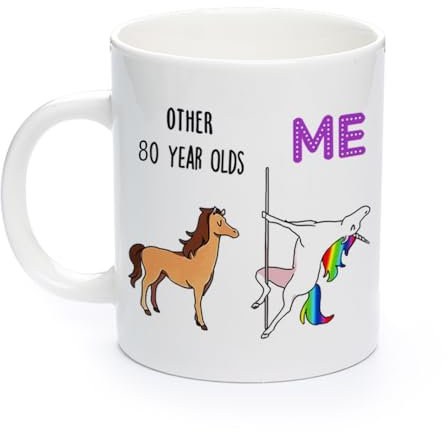 OMNIQI 80th Birthday Gift: 11 oz Novelty 80 Years Old Coffee Mug for Best Friend Grandma Mum Sister Aunt, Funny 70th Mug Birthday Decoration