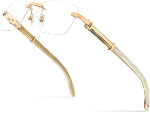 MUTYNE Brillen für Herren, quadratisch, für Damen, randlos, Brillengestelle, Buffs Wood Eyewear, Weiß, Einheitsgröße