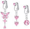 WillTen Lot de 3 faux piercings de nombril en acier chirurgical argenté et doré à clipser sur le nombril avec papillon et cœur - Faux piercing de nombril non percé pour femme, Acier inoxydable