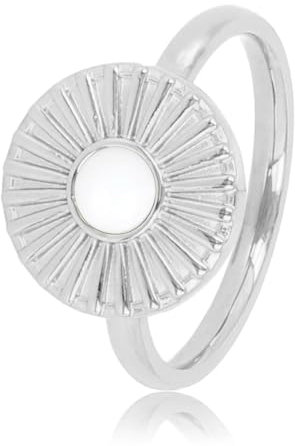 My Bendel -Ring Silber Sonne Design mit Weißem Aventurin- Schönen Design Ringe mit echtem Edelstein Sonne - Stapeln Ringe - Mehrere Edelsteinen - Edelstahl und 14K vergoldet