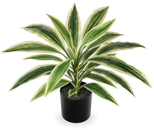 Oairse Artificial Plants Indoor with Pot, 18 Fake Potted Plants Medium Artificial Dracaena Plant in Black Pot Faux Tropical Plants for Bathroom Living Room Office Desk Shelf