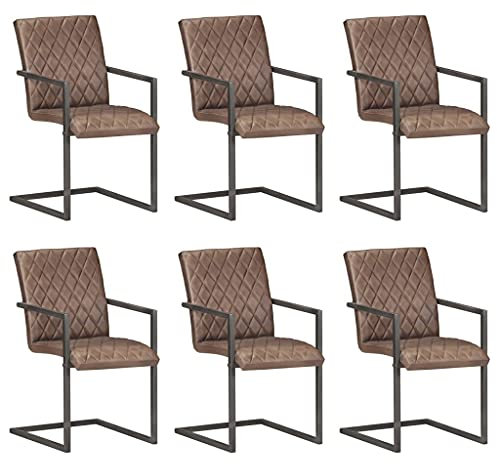 Genérico Wenjingqi-3059810 Freischwinger für Esszimmer, 6 Stück, echtes Leder, Braun