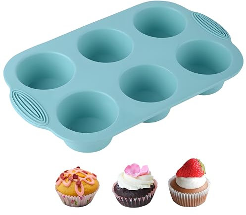Stampi per Muffin in Silicone, Grande Teglia Antiaderente in Silicone con 6 Stampi Muffin, Senza BPA, Stampi in Silicone per Dolci Muffin, per Torte, Biscotti, Muffin, Caramelle, Cupcake