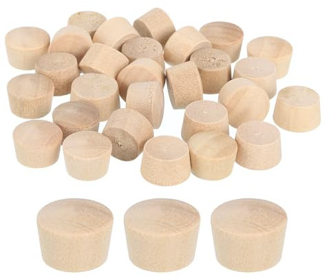 QUARKZMAN 40Pcs Bouchons à Bouton en Bois, 11,5mm Tête Plate Bouchons de Trou de Vis en Bois Dur, Capuchons en Bois, Bouchons pour Meubles, Travail du Bois, Artisanat (13mm x 11,5mm)
